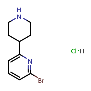 Chemical structure of 2-bromo-6-(piperidin-4-yl)pyridine hydrochloride , CAS 1951440-10-0, AChemBlock O29440