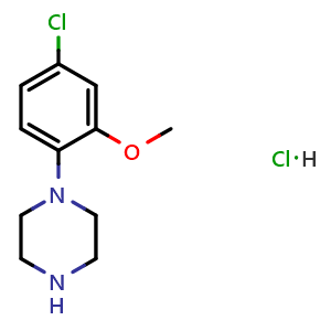 Chemical structure of 1-(4-chloro-2-methoxyphenyl)piperazine hydrochloride , CAS 89988-99-8, AChemBlock O29453