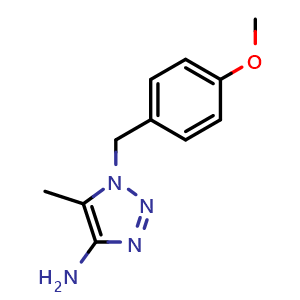 Chemical structure of 1-(4-methoxybenzyl)-5-methyl-1H-1,2,3-triazol-4-amine , CAS 1511071-63-8, AChemBlock O29471