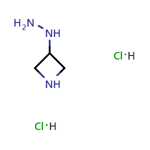 Chemical structure of 1-(azetidin-3-yl)hydrazine dihydrochloride , CAS 1305282-79-4, AChemBlock O29510