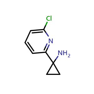 Chemical structure of 1-(6-chloropyridin-2-yl)cyclopropanamine , CAS 1060811-69-9, AChemBlock O29519