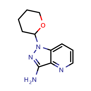 Chemical structure of 1-(tetrahydro-2H-pyran-2-yl)-1H-pyrazolo[4,3-b]pyridin-3-amine , CAS 1416714-53-8, AChemBlock O29521