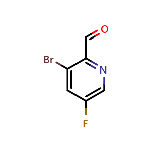 Chemical structure of 3-bromo-5-fluoropyridine-2-carbaldehyde , CAS 1227603-05-5, AChemBlock O29536