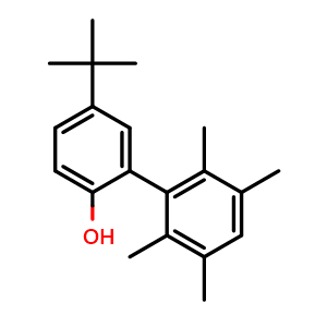 Chemical structure of 5-tert-butyl-2',3',5',6'-tetramethylbiphenyl-2-ol , CAS 1416713-98-8, AChemBlock O29580