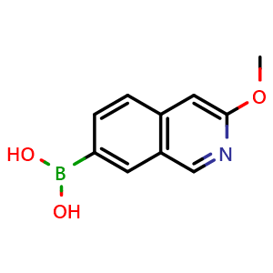Chemical structure of 3-methoxyisoquinolin-7-yl-7-boronic acid , CAS 1645213-88-2, AChemBlock O29634