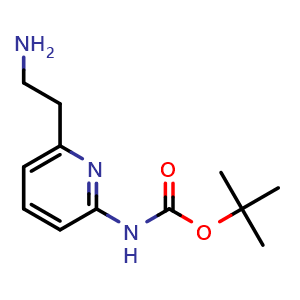 Chemical structure of tert-butyl 6-(2-aminoethyl)pyridin-2-ylcarbamate , CAS 400776-37-6, AChemBlock O29646