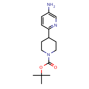Chemical structure of tert-butyl 4-(5-aminopyridin-2-yl)piperidine-1-carboxylate , CAS 885693-48-1, AChemBlock O29667