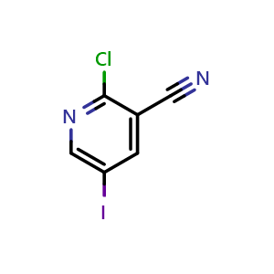 Chemical structure of 2-chloro-5-iodopyridine-3-carbonitrile , CAS 766515-34-8, AChemBlock O29674