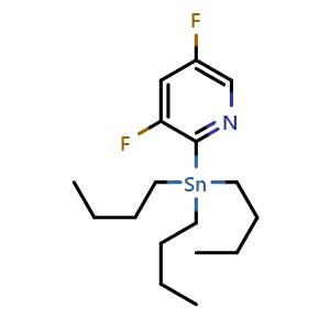 Chemical structure of 2-(tributylstannyl)-3,5-difluoropyridine , CAS 765917-25-7, AChemBlock O29684
