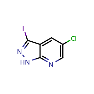 Chemical structure of 5-chloro-3-iodo-1H-pyrazolo[3,4-b]pyridine , CAS 1352395-64-2, AChemBlock O29693