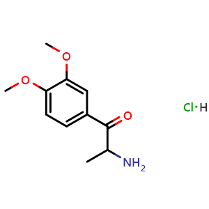 Chemical structure of 2-amino-1-(3,4-dimethoxyphenyl)propan-1-one hydrochloride , CAS 90253-98-8, AChemBlock O29703