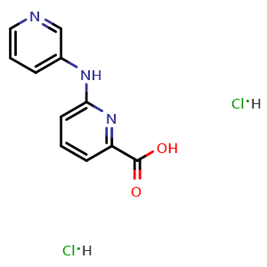 Chemical structure of 6-(pyridin-3-ylamino)pyridine-2-carboxylic acid dihydrochloride , CAS 1432754-41-0, AChemBlock O29762