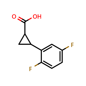 Chemical structure of 2-(2,5-difluorophenyl)cyclopropanecarboxylic acid , CAS 1157698-34-4, AChemBlock O29787