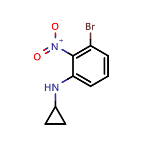 Chemical structure of 3-bromo-N-cyclopropyl-2-nitrobenzenamine , CAS 1396554-46-3, AChemBlock O29795