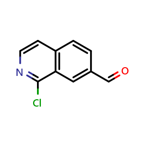 Chemical structure of 1-chloroisoquinoline-7-carbaldehyde , CAS 223671-53-2, AChemBlock O29796