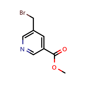 Chemical structure of methyl 5-(bromomethyl)pyridine-3-carboxylate , CAS 877624-38-9, AChemBlock O29810