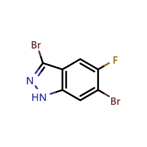 Chemical structure of 3,6-dibromo-5-fluoro-1H-indazole , CAS 1286734-81-3, AChemBlock O29881