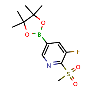 Chemical structure of 3-fluoro-5-(4,4,5,5-tetramethyl-1,3,2-dioxaborolan-2-yl)-2-(methylsulfonyl)pyridine , CAS 1351997-55-1, AChemBlock O29905