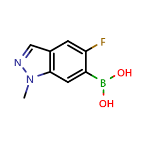 Chemical structure of 5-fluoro-1-methyl-1H-indazol-6-yl-6-boronic acid , CAS 2096331-06-3, AChemBlock O29943