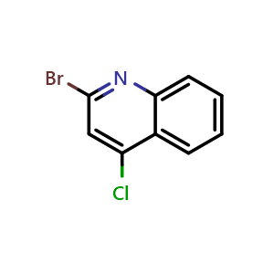 Chemical structure of 2-bromo-4-chloroquinoline , CAS 64658-05-5, AChemBlock O29946