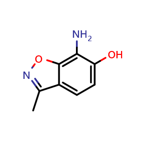 Chemical structure of 7-amino-3-methylbenzo[d]isoxazol-6-ol , CAS 81851-47-0, AChemBlock O29977