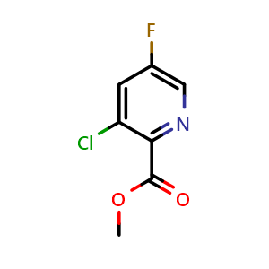 Chemical structure of methyl 3-chloro-5-fluoropyridine-2-carboxylate , CAS 1214387-31-1, AChemBlock O29980