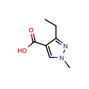Chemical structure of 3-ethyl-1-methyl-1H-pyrazole-4-carboxylic acid , CAS 113100-49-5, AChemBlock O29993