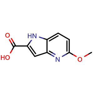 Chemical structure of 5-methoxy-1H-pyrrolo[3,2-b]pyridine-2-carboxylic acid , CAS 17288-33-4, AChemBlock O30001