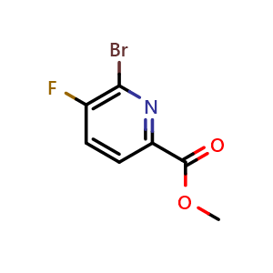 Chemical structure of methyl 6-bromo-5-fluoropyridine-2-carboxylate , CAS 1210419-26-3, AChemBlock O30005