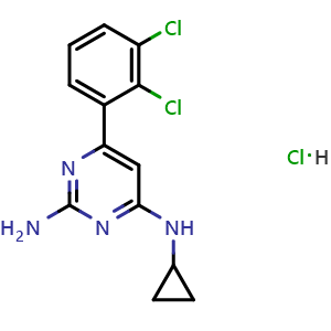 Chemical structure of 6-(2,3-dichlorophenyl)-N4-cyclopropylpyrimidine-2,4-diamine hydrochloride , CAS 1640282-30-9, AChemBlock O30007