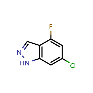 Chemical structure of 6-chloro-4-fluoro-1H-indazole , CAS 885520-29-6, AChemBlock O30013