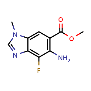 Chemical structure of methyl 6-amino-7-fluoro-3-methyl-3H-benzo[d]imidazole-5-carboxylate , CAS 918321-20-7, AChemBlock O30059