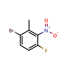 Chemical structure of 1-bromo-4-fluoro-2-methyl-3-nitrobenzene , CAS 1227210-35-6, AChemBlock O30083