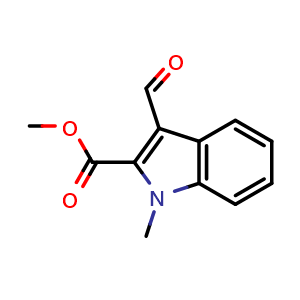 Chemical structure of methyl 3-formyl-1-methyl-1H-indole-2-carboxylate , CAS 88129-40-2, AChemBlock O30120