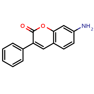 Chemical structure of 7-amino-3-phenyl-2H-chromen-2-one , CAS 4108-61-6, AChemBlock O30122