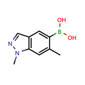 Chemical structure of 1,6-dimethyl-1H-indazol-5-yl-5-boronic acid , CAS 1310383-74-4, AChemBlock O30143