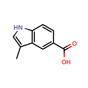 Chemical structure of 3-methyl-1H-indole-5-carboxylic acid , CAS 588688-44-2, AChemBlock O30169