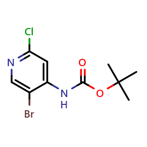 Chemical structure of tert-butyl 5-bromo-2-chloropyridin-4-ylcarbamate , CAS 1820683-84-8, AChemBlock O30225