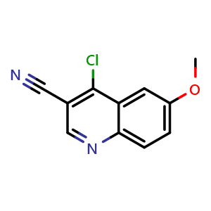 Chemical structure of 4-chloro-6-methoxyquinoline-3-carbonitrile , CAS 13669-62-0, AChemBlock O30235