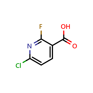 Chemical structure of 6-chloro-2-fluoropyridine-3-carboxylic acid , CAS 1211578-46-9, AChemBlock O30248