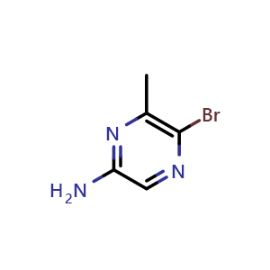 Chemical structure of 5-bromo-6-methylpyrazin-2-amine , CAS 74290-69-0, AChemBlock O30262