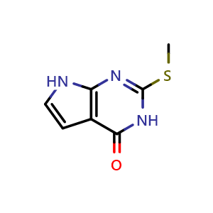 Chemical structure of 2-(methylthio)-3H-pyrrolo[2,3-d]pyrimidin-4(7H)-one , CAS 67831-83-8, AChemBlock O30297