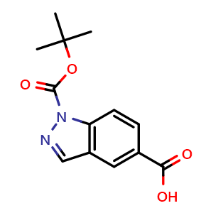 Chemical structure of 1-(tert-butoxycarbonyl)-1H-indazole-5-carboxylic acid , CAS 885954-14-3, AChemBlock O30298