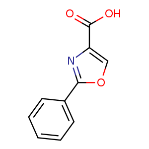 Chemical structure of 2-phenyloxazole-4-carboxylic acid , CAS 23012-16-0, AChemBlock O30360