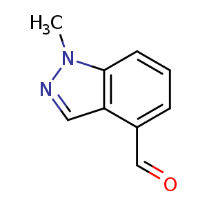 Chemical structure of 1-methyl-1H-indazole-4-carbaldehyde , CAS 1053655-56-3, AChemBlock O30385