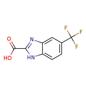 Chemical structure of 5-(trifluoromethyl)-1H-benzo[d]imidazole-2-carboxylic acid , CAS 2107-39-3, AChemBlock O30413