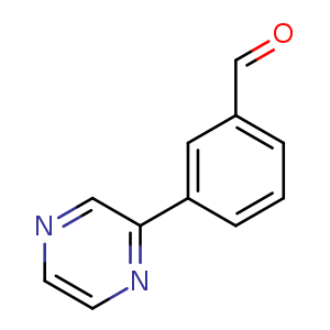 Chemical structure of 3-(pyrazin-2-yl)benzaldehyde , CAS 887344-35-6, AChemBlock O30467