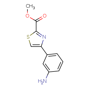 Chemical structure of Methyl 4-(3-aminophenyl)thiazole-2-carboxylate , CAS 885279-72-1, AChemBlock O30484