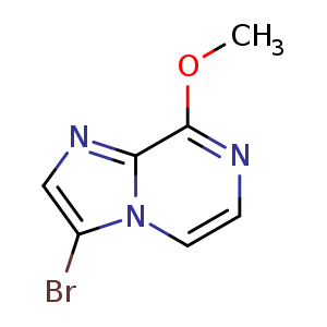 Chemical structure of 3-bromo-8-methoxyimidazo[1,2-a]pyrazine , CAS 91775-62-1, AChemBlock O30524