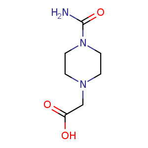 Chemical structure of 2-(4-carbamoylpiperazin-1-yl)acetic acid , CAS 701291-01-2, AChemBlock O30546